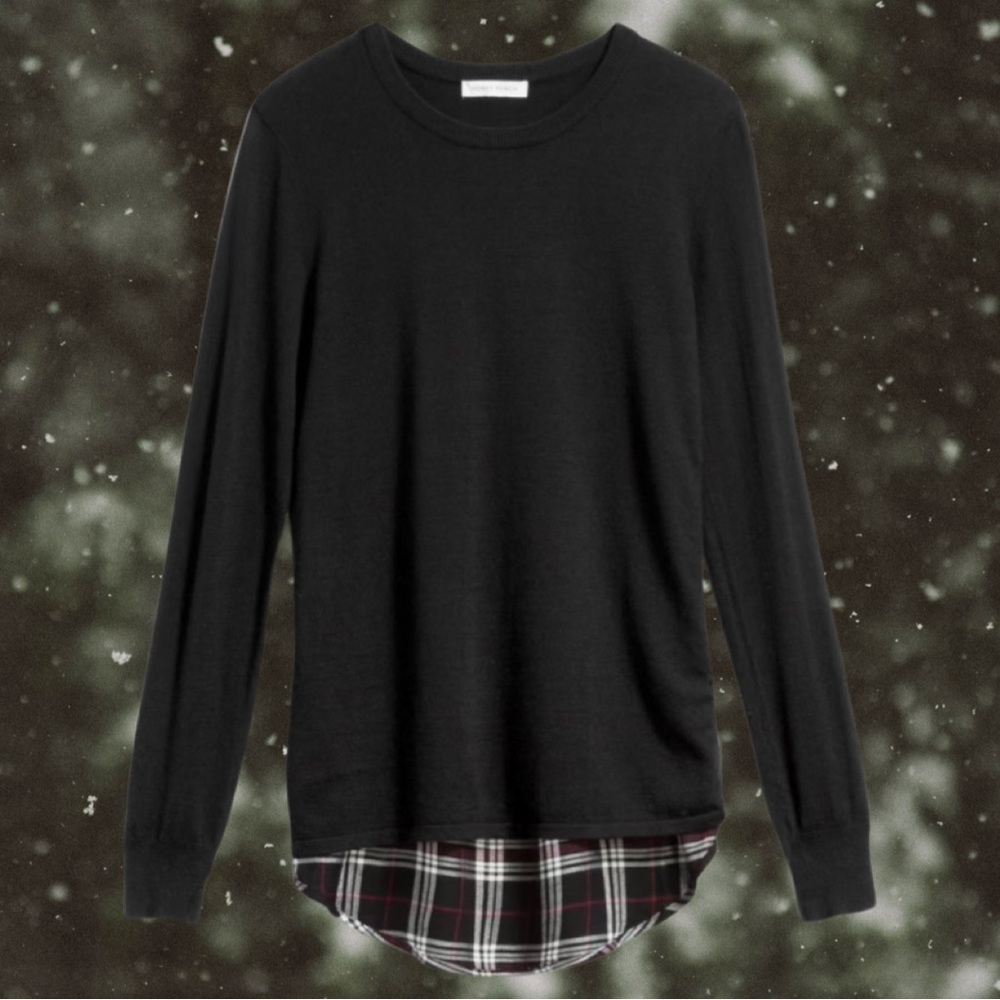 Honey Punch Anarosa Hi-Lo Plaid Back Pullover XL